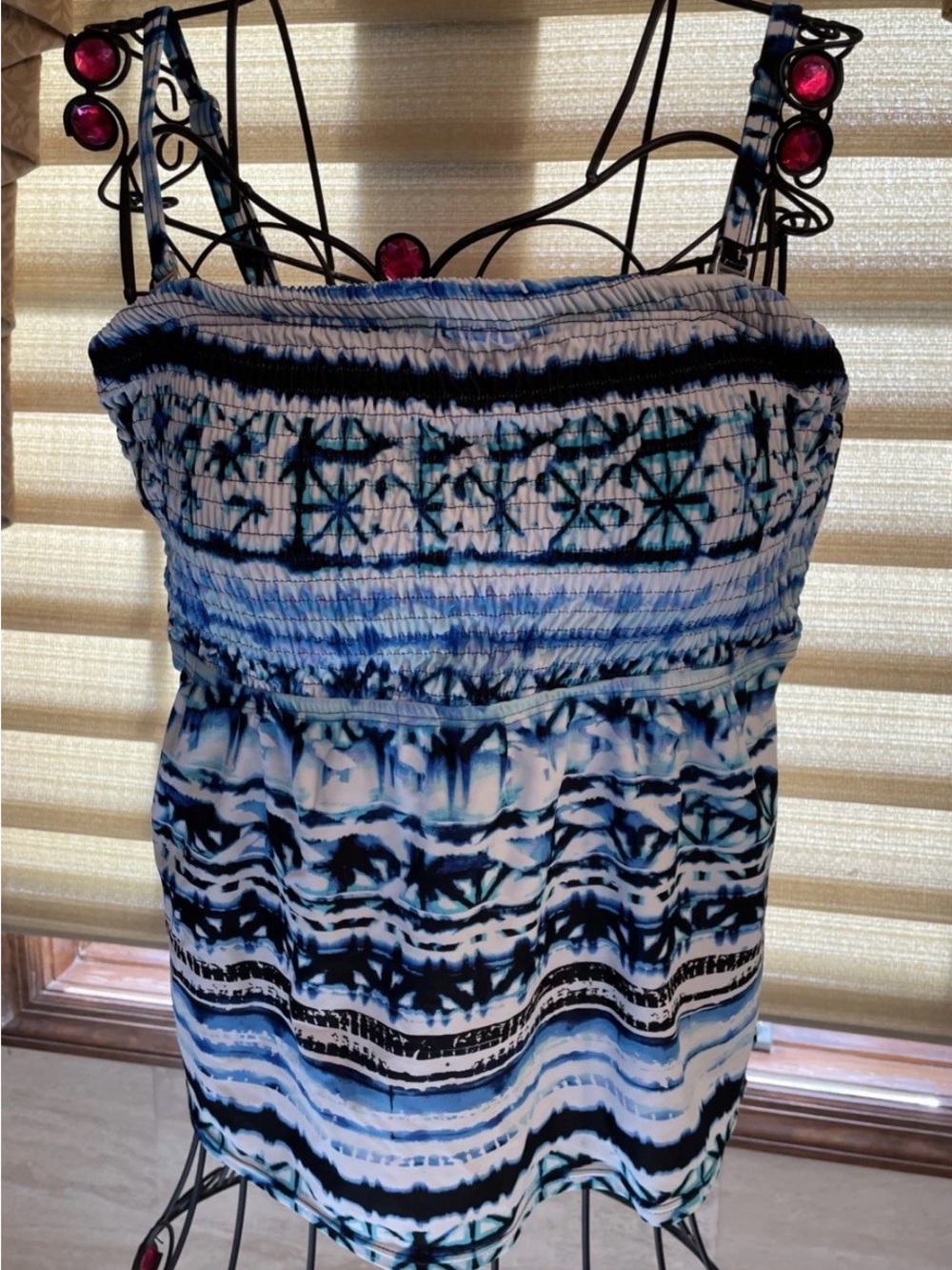 St. John’s Bay Blue/White Print Tankini Top Size 16